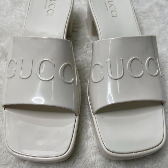GUCCI Women's White Heeled Square Toe Slide Sandals Shoes Size 40 - Picture 8 of 14